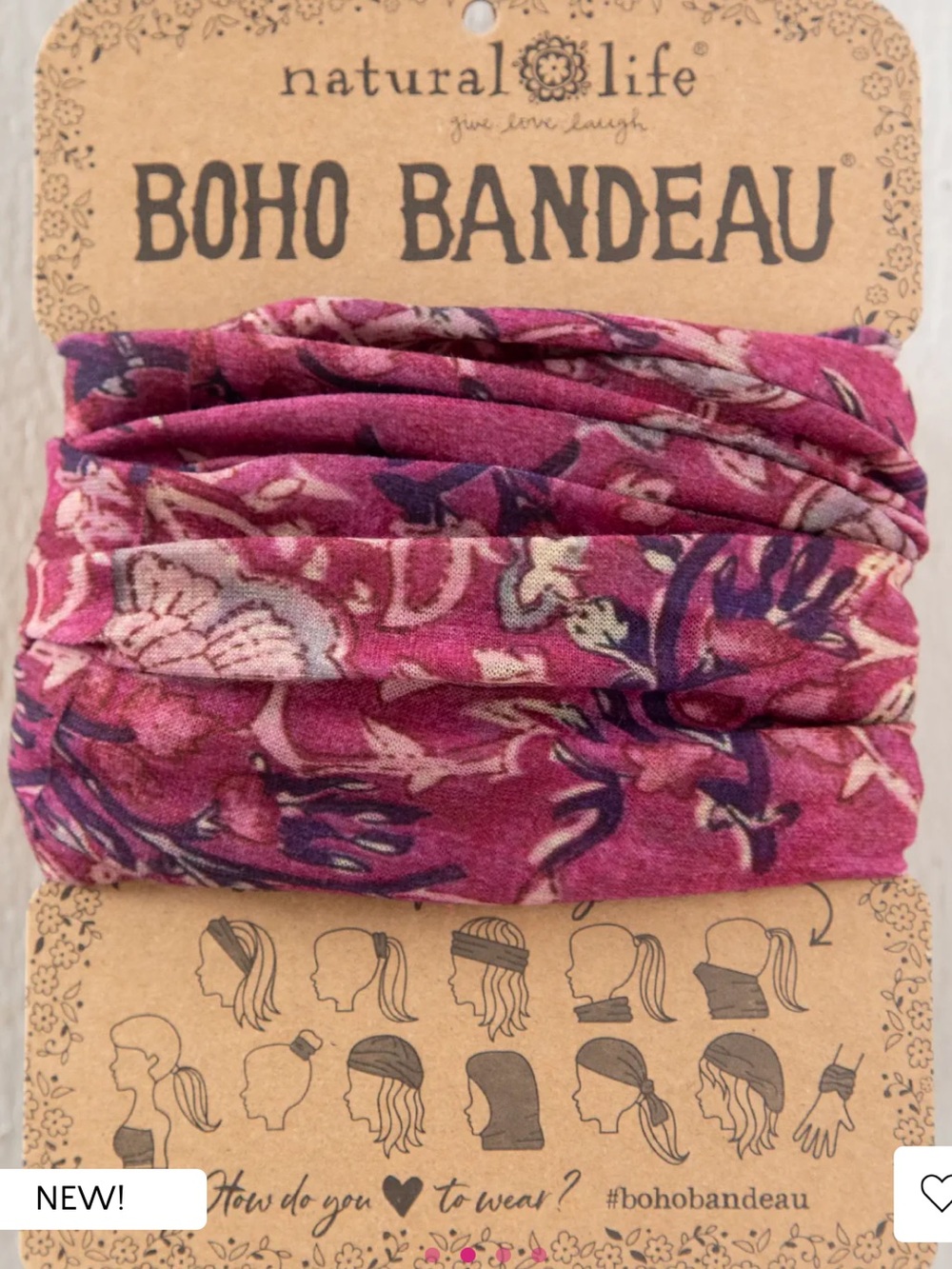 Boho Bandeau deep Mauve Floral Multifunctional Headband # 197 new